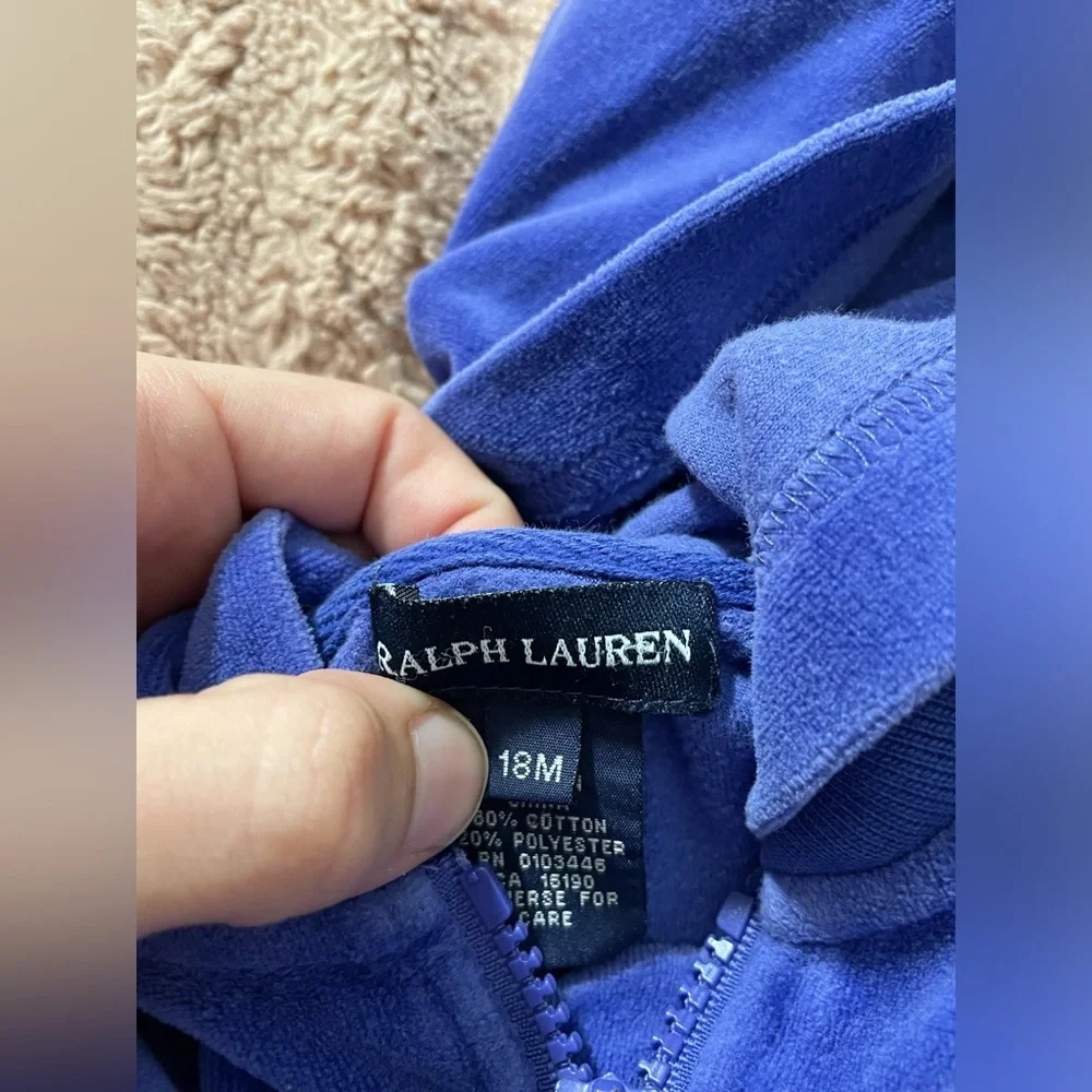 EUC Polo Ralph Lauren Blue Velour Zip Front Hoodie